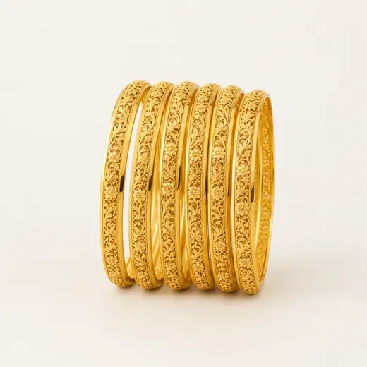 Gold Bangles, 22K, Set of 6