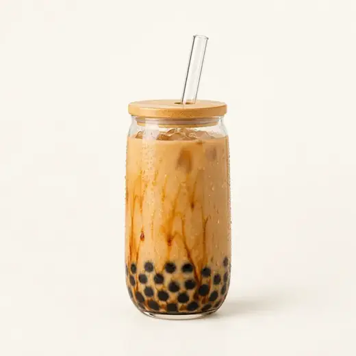 Boba Glass Tumbler with Bamboo Lid