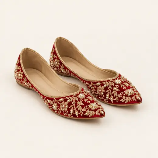 Embroidered Bridal Juttis, Red