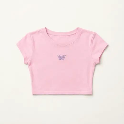 Y2K Butterfly Baby Tee, Pastel Pink