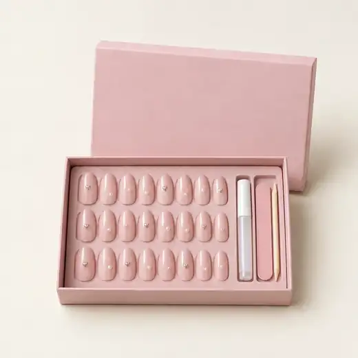 Press-On Nails Kit, Milky Pink Chrome Hearts